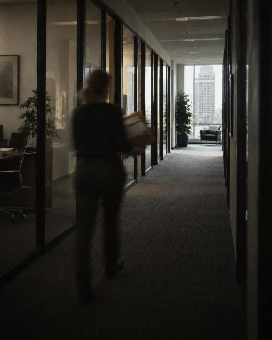 Professional services: people at work, photographed on a slow shutter.